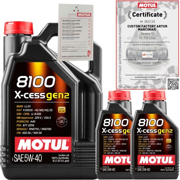 MOTUL 8100 X-CESS GEN2 5W40 7L RN0710/ RN0700 PSA B71 2296 + ZAWIESZKA