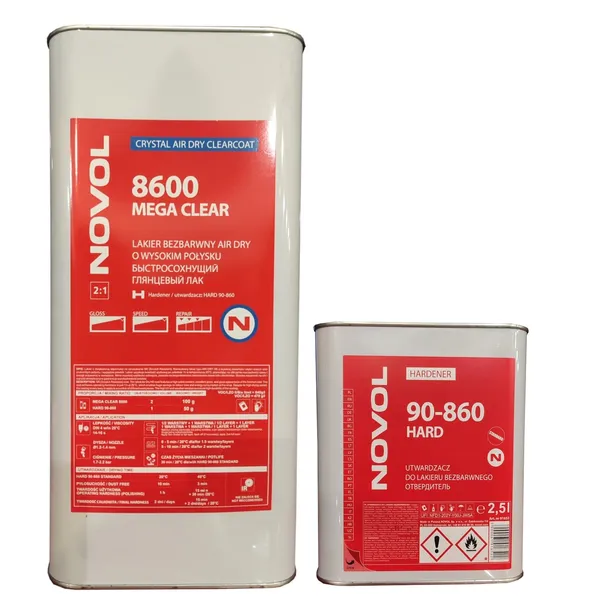 NOVOL MEGA CLEAR 8600 LAKIER BEZBARWNY POŁYSK 5L + 2,5L UTW