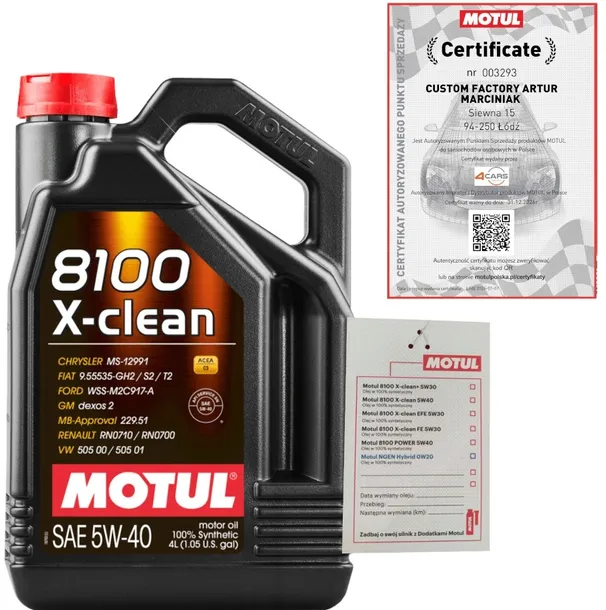 MOTUL 8100 X-CLEAN 5W40 C3 4L VW 505 00/ 505 01 GM DEXOS2 + ZAWIESZKA