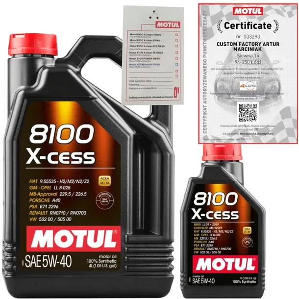 Olej MOTUL 8100 X-CESS 5W40 4L + ZAWIESZKA