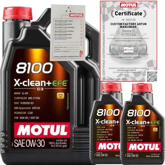 MOTUL 8100 X-CLEAN+ EFE 0W30 10L BMW LL-04 VW 504 00 507 00 + ZAWIESZKA