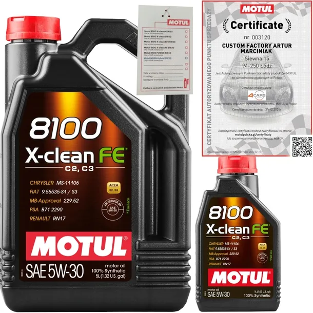 MOTUL 8100 X-CLEAN FE 5W30 C2/C3 6L RENAULT RN17 PSA B71 2290 + ZAWIESZKA