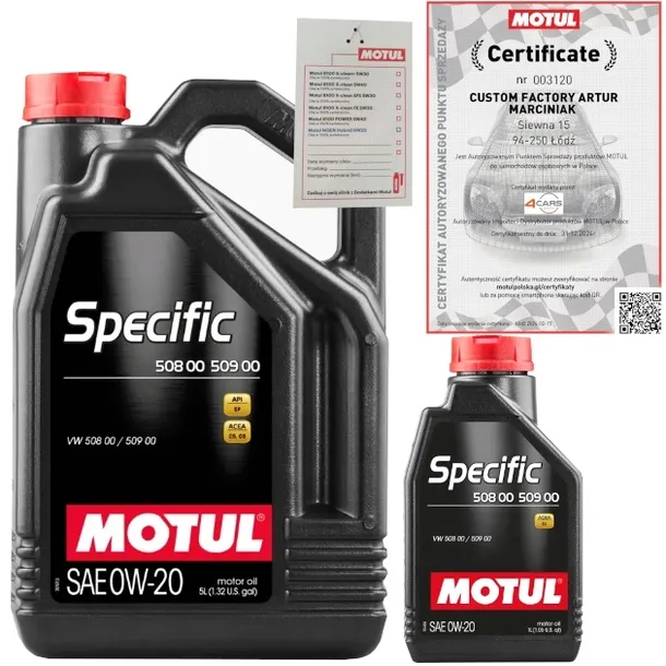 MOTUL SPECIFIC 508 00/ 509 00 0W20 6L VW 508 00/ 509 00 + ZAWIESZKA