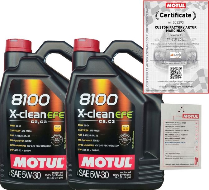 MOTUL 8100 X-CLEAN EFE 5W30 C2/C3 10L BMW LL-04 VW 505 00 + ZAWIESZKA