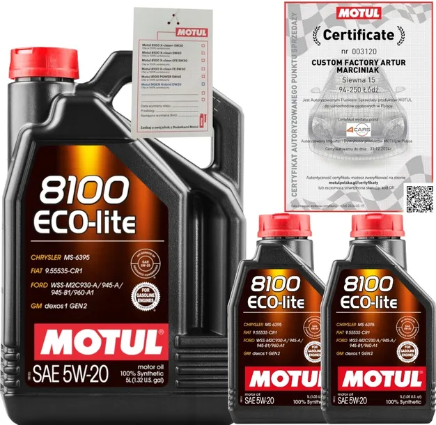 MOTUL 8100 ECO-LITE 5W20 7L GM DEXOS1 GEN2 FORD WSS-M2C930-A + ZAWIESZKA