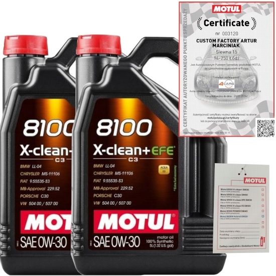 MOTUL 8100 X-CLEAN+ EFE 0W30 10L BMW LL-04 VW 504 00 507 00 + ZAWIESZKA