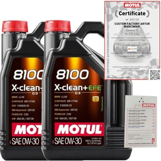 MOTUL 8100 X-CLEAN+ EFE 0W30 10L BMW LL-04 VW 504 00 507 00 + ZAWIESZKA