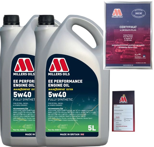 MILLERS EE PERFORMANCE 5W40 10L BMW LL-01 VW 502 00/ 505 00 + ZAWIESZKA