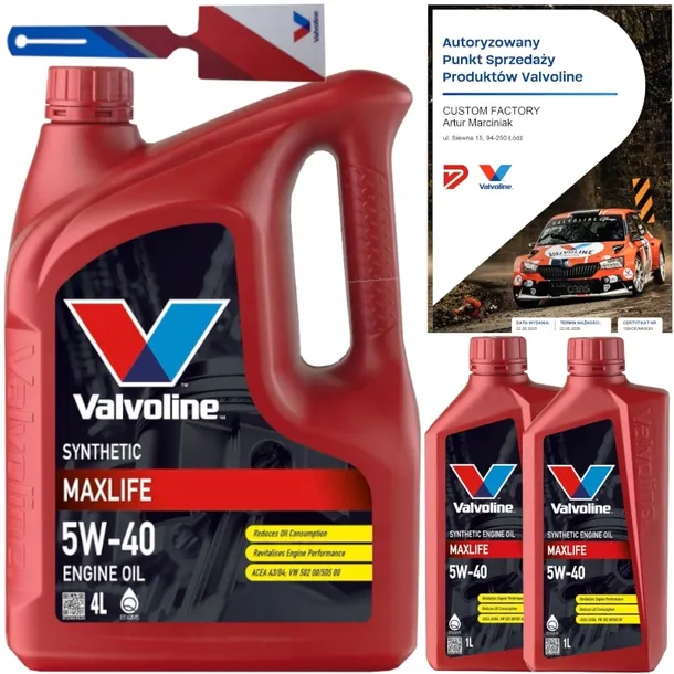 VALVOLINE MAXLIFE 5W40 7L VW 502 00/ 505 00 MB 229.3 + ZAWIESZKA