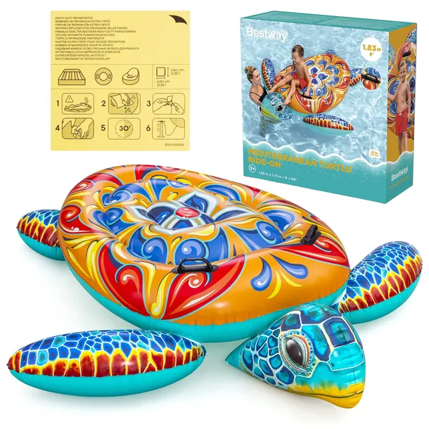 DMUCHANY ŻÓŁW MATERAC DO PŁYWANIA NA BASEN PLAŻĘ 183x173cm BESTWAY 41523