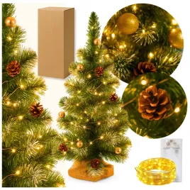 choinka-mala-sztuczna-zdobiona-osniezona-zlote-bombki-lampki-na-biurko-65cm