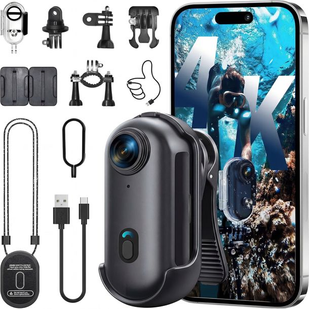 MINI KAMERA SPORTOWA WiFi 4K PRO WODOODPORNA MAGNETYCZNA + AKCESORIA