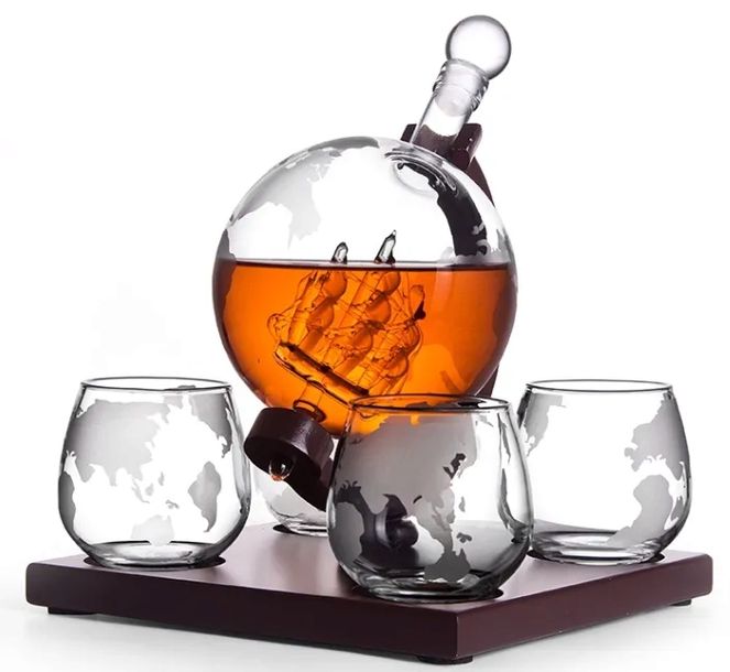 ZESTAW KARAFKA GLOBUS 4 SZKLANKI NA WHISKY PREZENT DLA CHŁOPAKA TATY 1-99