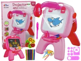 tablica-dwustronna-kredowa-pisaki-stojaca-projektor-obrazki-rozowa