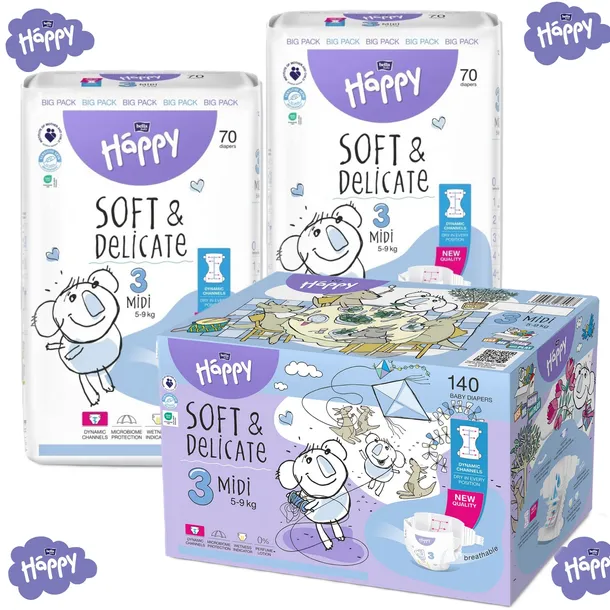 Pieluszki Bella Baby Happy rozmiar 3 MIDI (5-9kg) 2x70szt. = 140szt.