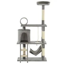 drapak-dla-kota-z-hamakiem-domek-drabinka-szary-140-cm