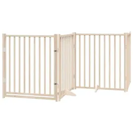bramka-dla-psa-z-drzwiami-skladana-4-panele-320-cm-lite-drewno-jodlowe
