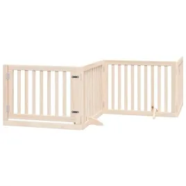 bramka-dla-psa-z-drzwiami-skladana-4-panele-320-cm-drewno-topolowe