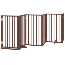 bramka-dla-psa-z-drzwiami-skladana-6-paneli-brazowa-300-cm-drewno-topolow