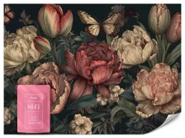 fototapeta-do-salonu-kwiaty-piwonie-tulipany-natura-styl-vintage-500x350