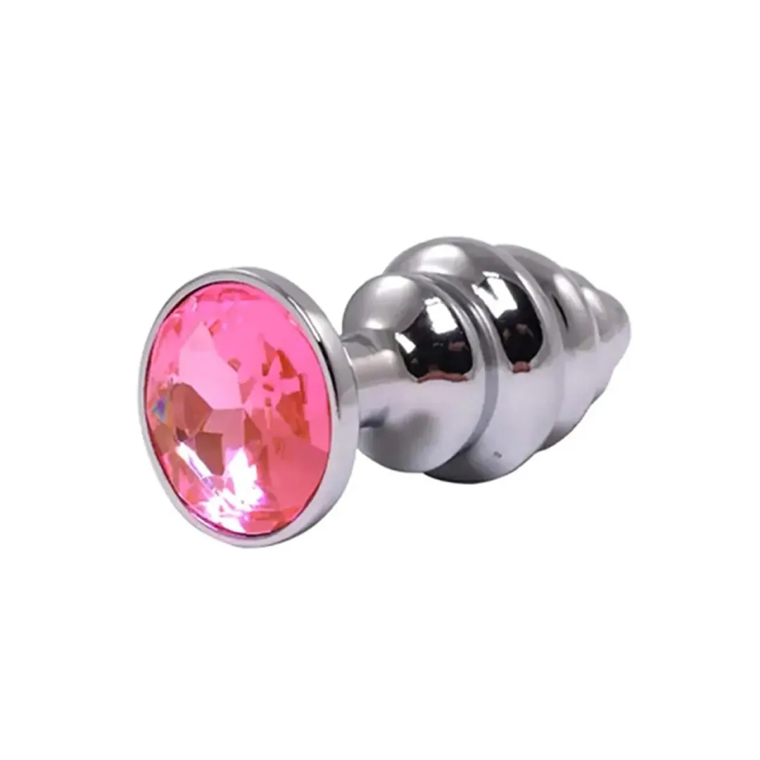 silver-small-ribbed-butt-plug-with-pink-crystal