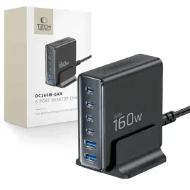 tech-protect-dc160w-gan-6-port-desktop-charger-pd-160w-qc3-0-black