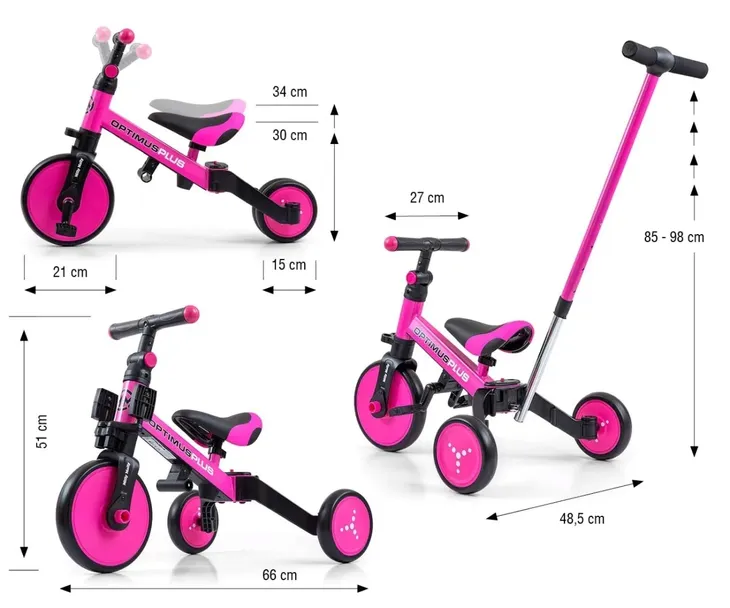 milly-mally-rowerek-4w1-optimus-plus-pink-stan-nowy-waga-3-9-kg