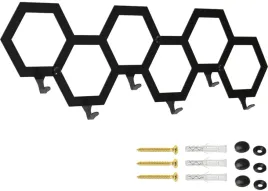 wieszak-scienny-metalowy-na-klucze-hex-plastry-miodu-czarny-loft-60-cm
