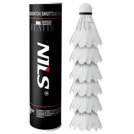 lotki-do-gry-w-badmintona-treningowe-piorkowe-biale-nils-komplet-6-szt