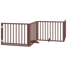 bramka-dla-psa-z-drzwiami-skladana-4-panele-brazowa-320-cm-drewno-topolow
