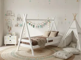lozko-dzieciece-drewniane-tipi-plus-namiot-80x160-biale-wysylka-48h