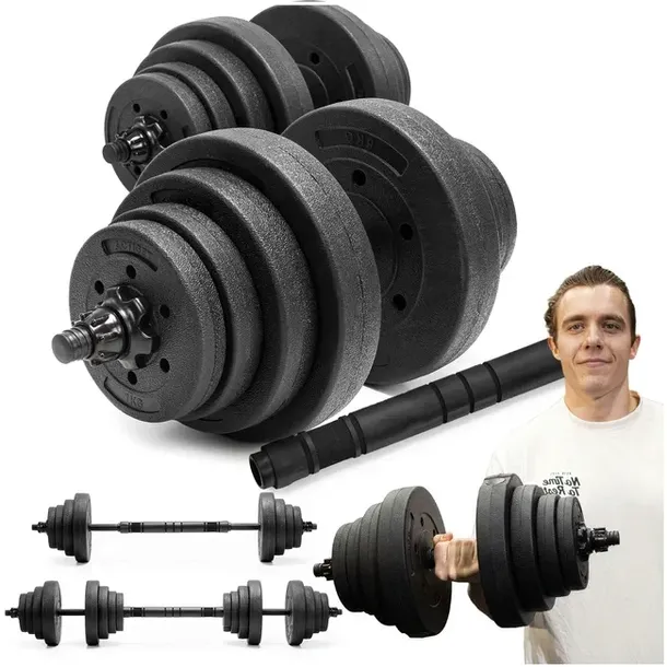 Hantle regulowane zestaw 2x15 kg obciążeń gryf do treningu 30 kg talerze za
