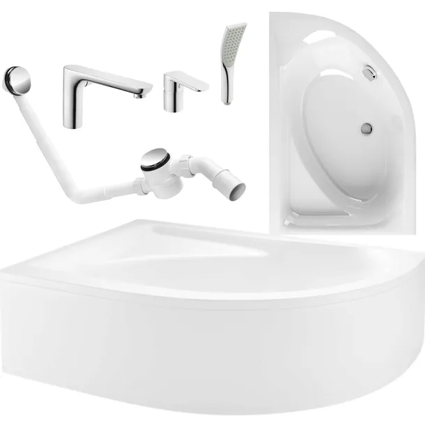 WANNA NAROŻNA LEWA Z OBUDOWĄ SYFONEM BATERIA 3 OTOWOROWĄ CHROM 150X100