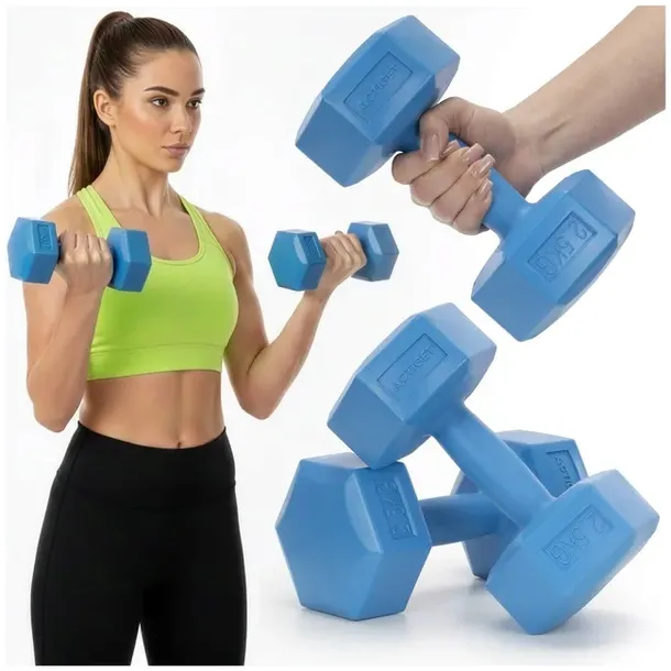Ciężarki 2x2,5kg hexagonalne do ćwiczeń fitness hantle zestaw 2 szt. niebie