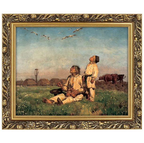 Reprodukcja w złotej ramie 40x50 cm - Bociany J. Chełmoński
