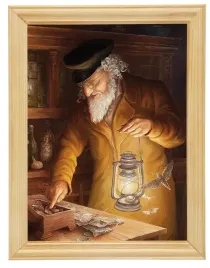 obraz-zyd-z-latarka-18x24-cm-w-ramie-drewnianej-a-karcz