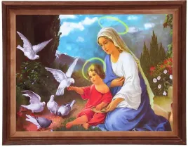 obraz-religijny-matka-boska-z-golabkami-drewniana-rama-30x40-cm