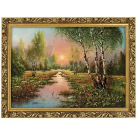 reprodukcja-obrazu-brzozy-zachod-slonca-w-zlotej-ramie-50x70-cm