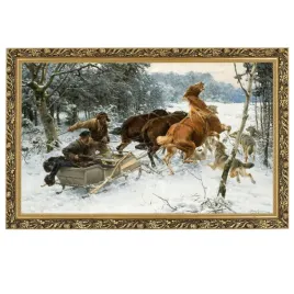 reprodukcja-napad-wilkow-60x100-cm-w-zlotej-ramie-alfred-wierusz-kowalski
