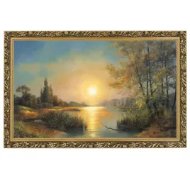 obraz-60x100-cm-w-zlotej-ramie-makowka-jezioro-o-zmierzchu-m-lorens