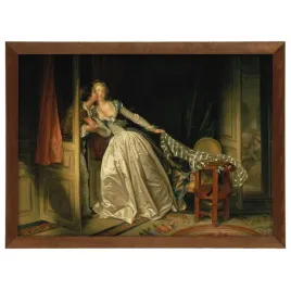 reprodukcja-obrazu-the-stolen-kiss-w-brazowej-ramie-70x50-cm