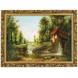 reprodukcja-obrazu-stary-mlyn-lato-w-zlotej-ramie-50x70-cm