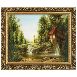 reprodukcja-obrazu-stary-mlyn-lato-w-ramie-zlotej-40x50-cm-konarski