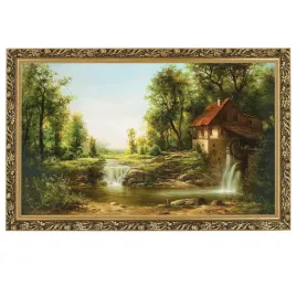 reprodukcja-obrazu-stary-mlyn-lato-60x100-cm-w-zlotej-ramie