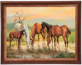 reprodukcja-obrazu-30x40-cm-konie-u-wodopoju-w-drewnianej-ramie