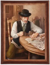 rama-drewniana-30x40cm-z-obrazem-zyd-z-gazeta-aleksander-karcz