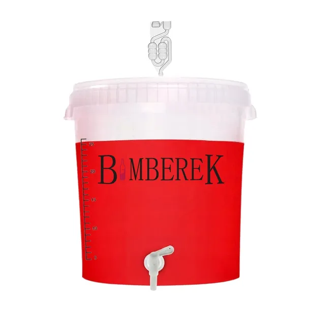 POJEMNIK FERMENTACYJNY 33l RURKA + KRAN WIADRO BEZBARWNE NA WINO PIWO