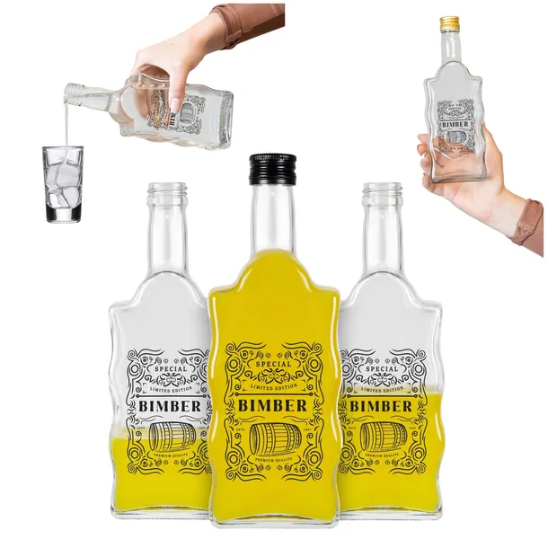 5x BUTELKI FALA 500 ml Z NADRUKIEM NA BIMBER WÓDKĘ NALEWKI butelki szklane