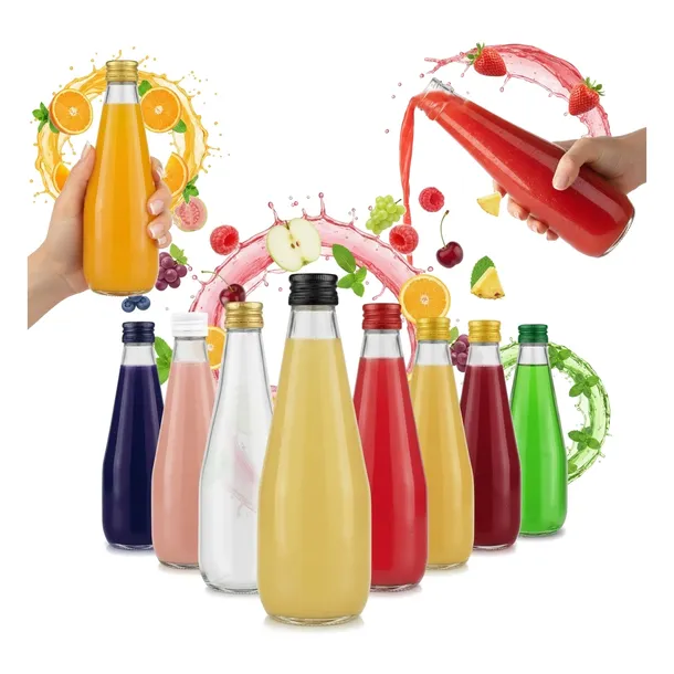 10x BUTELKA NA SOK KROPLA 330ml + ZAKRĘTKA BUTELKI SZKLANE NA SYROP NALEWKI