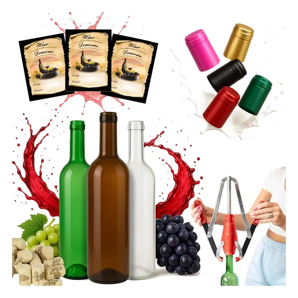 40x Butelki DO WINA 750ml ZESTAW Korkownica Korek Etykiety Kapturki NA WINO